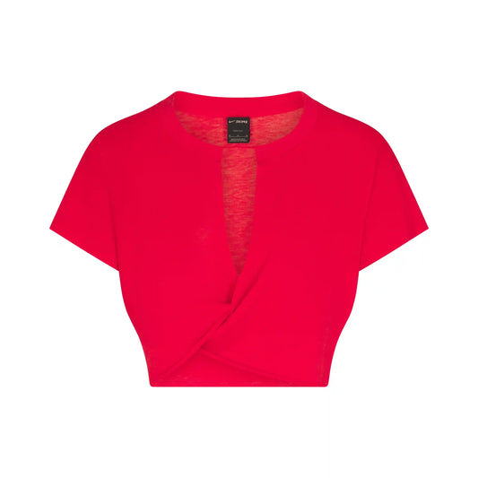 NikeSKIMS PERFORMANCE COTTON BLEND SHORT SLEEVE V-NECK CROP TOP