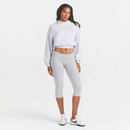 COTTON FLEECE CROPPED HOODIE WITH EMBOSSED LOGO