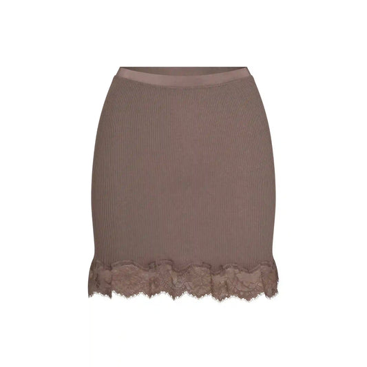 RIB KNIT LACE MINI SKIRT