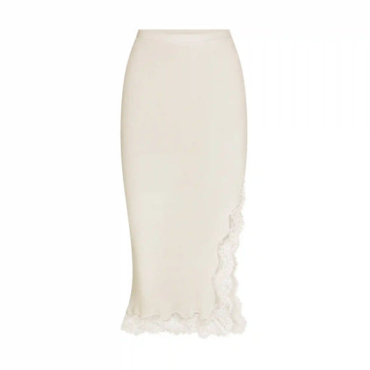 RIB KNIT LACE MIDI SKIRT