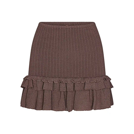 SHEER KNIT RUFFLE MINI SKIRT