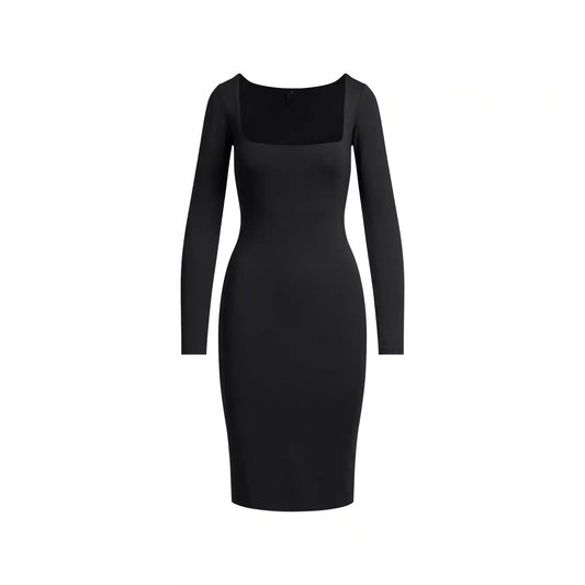 SMOOTH LAYERS SQUARE NECK MIDI DRESS