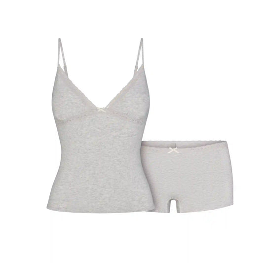 LIGHTWEIGHT COTTON LACE CAMI AND BOY SHORT SET