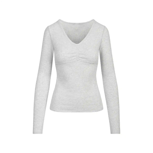 COTTON JERSEY SHIRRED BUST LONG SLEEVE