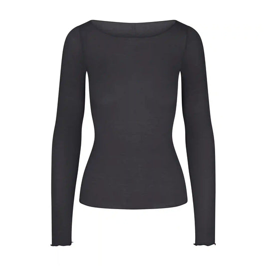 SHEER MODAL LONG SLEEVE BOATNECK TOP
