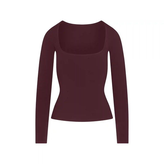 COTTON JERSEY SCOOP NECK LONG SLEEVE TOP