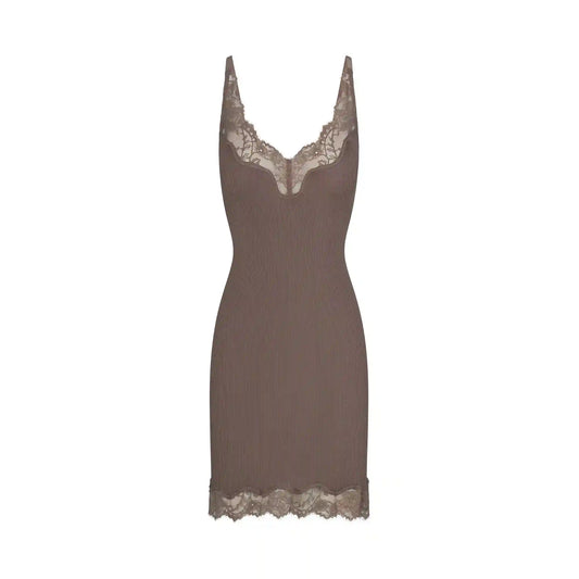 RIB KNIT LACE MINI DRESS