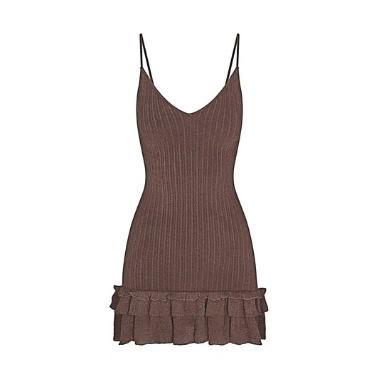 SHEER KNIT RUFFLE DRESS