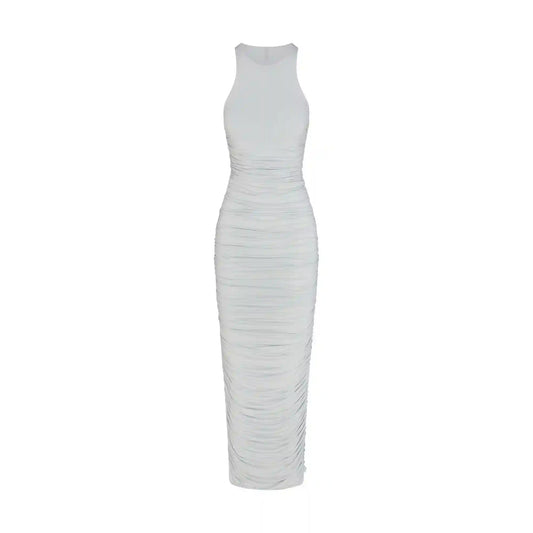 CUPRO JERSEY RUCHED LONG DRESS