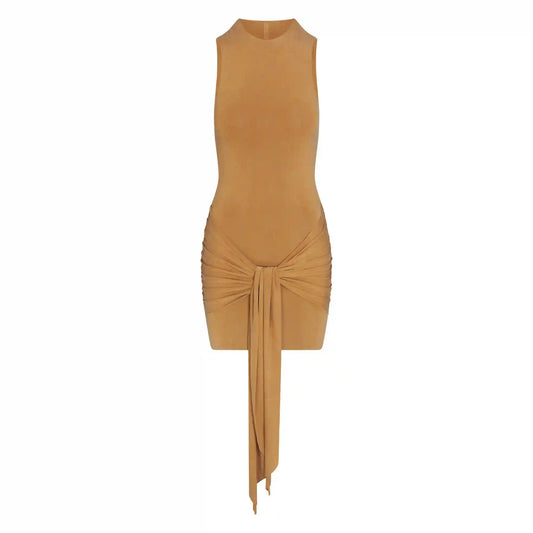 CUPRO JERSEY WRAP MINI DRESS