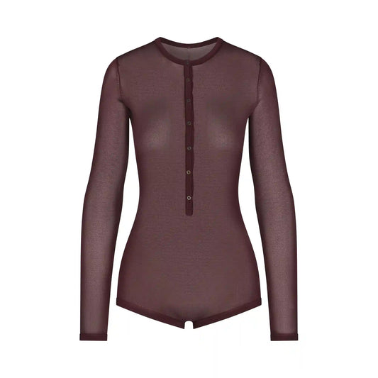 SLINKY KNIT BUTTON UP HENLEY ONESIE