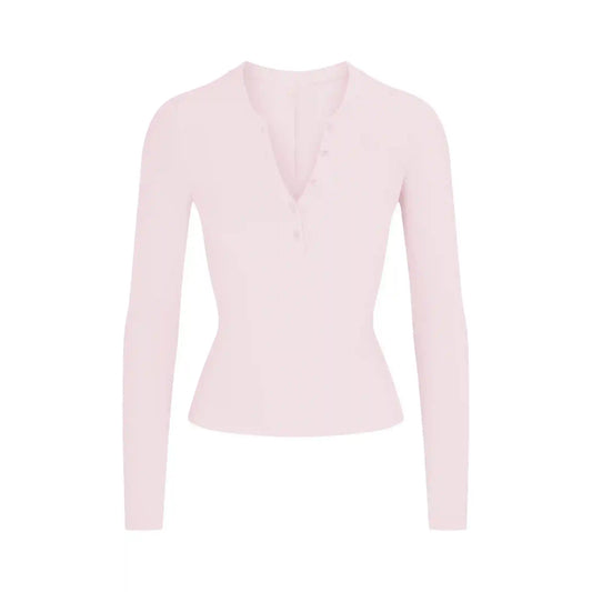 COTTON RIB HENLEY LONG SLEEVE