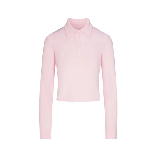 SWEATER KNIT LONG SLEEVE CROPPED POLO