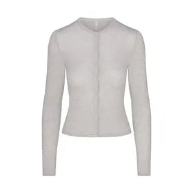 SHEER MODAL CARDIGAN WITH COVERED BUTTONS