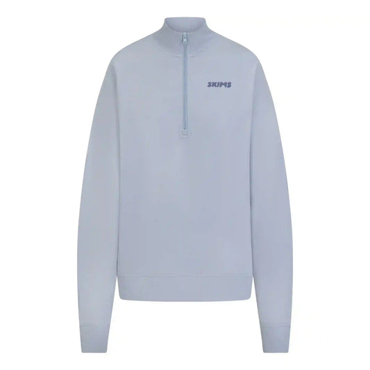 COTTON FLEECE MOCK NECK QUARTER ZIP WITH EMBOSSED LOGO