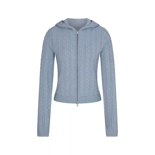 SWEATER KNIT CABLE ZIP UP HOODIE