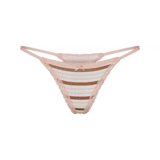 LIGHTWEIGHT COTTON POINTELLE LACE STRING THONG