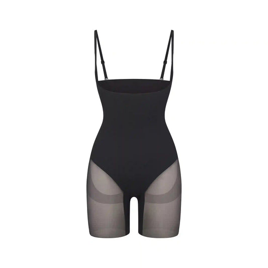 POWER MESH SHAPEWEAR CORE SCULPT OPEN BUST MID THIGH BODYSUIT