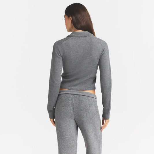 SWEATER KNIT LONG SLEEVE CROPPED POLO