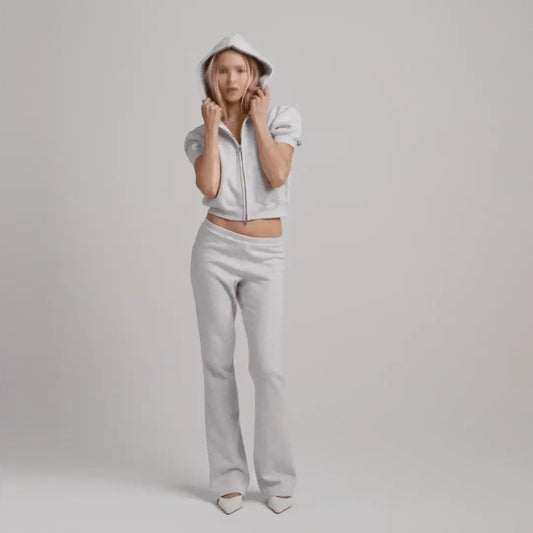 COTTON FLEECE BUBBLE SLEEVE CROPPED ZIP UP