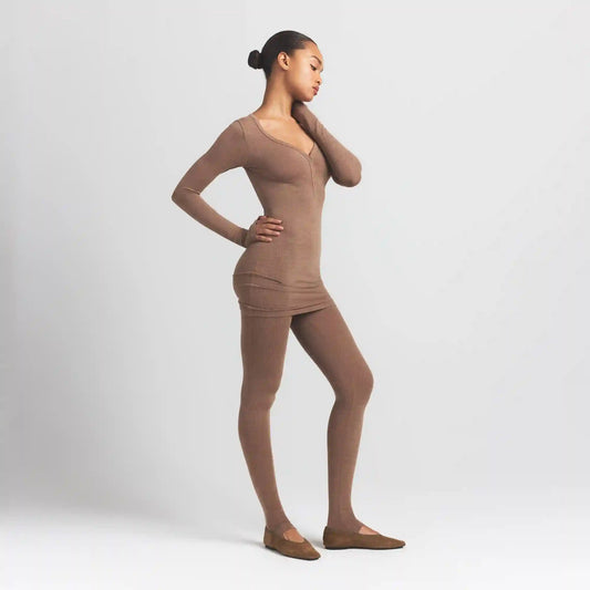 WOOL RIB HENLEY DRESS