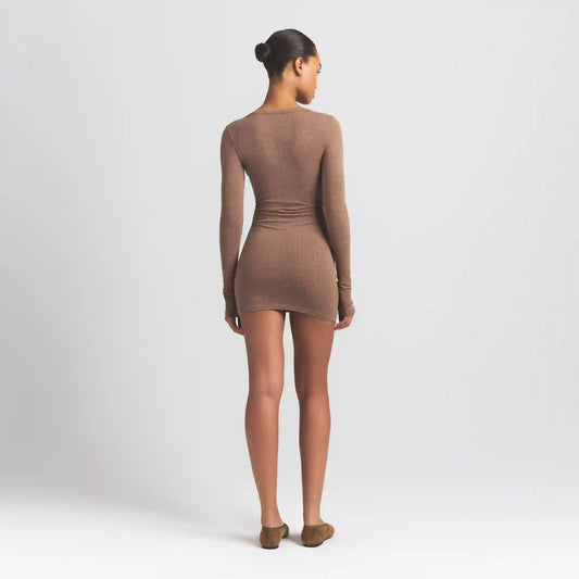 WOOL RIB HENLEY DRESS