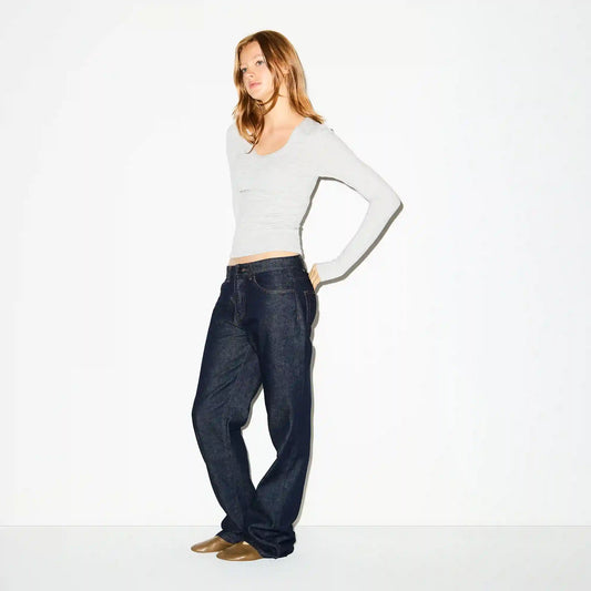 COTTON JERSEY SHIRRED BUST LONG SLEEVE