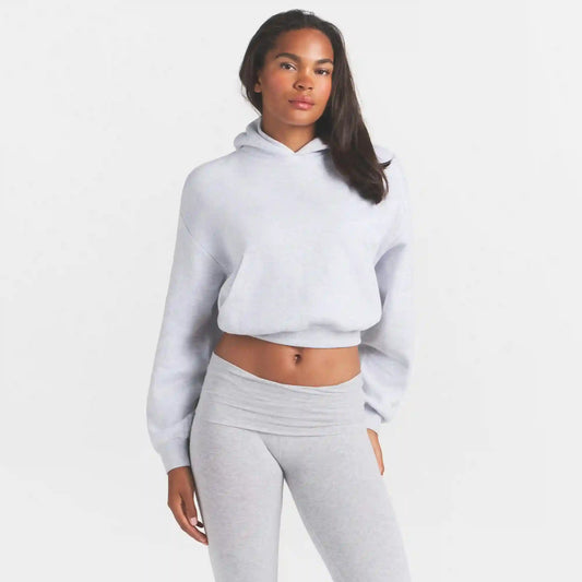 COTTON FLEECE CROPPED HOODIE WITH EMBOSSED LOGO