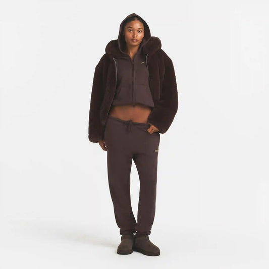 FAUX FUR HOODED ZIP UP JACKET