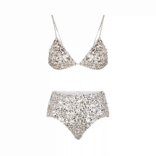 NOVELTY INTIMATES SEQUIN BRALETTE AND HIPSTER SET