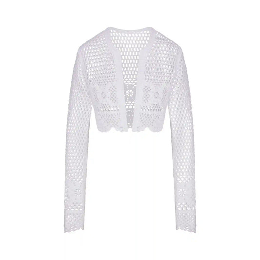SWIM COVER-UPS CROCHET CROPPED CARDIGAN