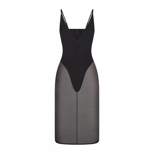 SKIMS BODY MESH PLUNGE MIDI DRESS