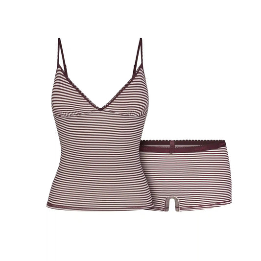 LIGHTWEIGHT COTTON LOGO PICOT CAMI AND BOY SHORT SET