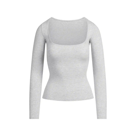 COTTON JERSEY SCOOP NECK LONG SLEEVE TOP
