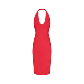 SMOOTH LAYERS PLUNGE HALTER MIDI DRESS