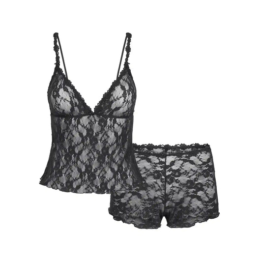 STRETCH LACE TRIANGLE CAMI AND SHORT SET