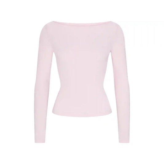 COTTON JERSEY LONG SLEEVE BOATNECK TOP