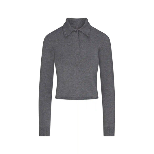 SWEATER KNIT LONG SLEEVE CROPPED POLO