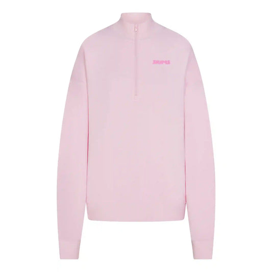 COTTON FLEECE MOCK NECK QUARTER ZIP WITH EMBOSSED LOGO