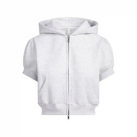 COTTON FLEECE BUBBLE SLEEVE CROPPED ZIP UP