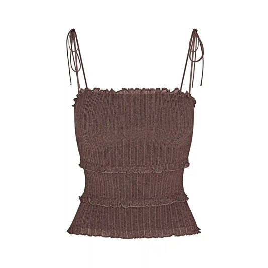 SHEER KNIT RUFFLE CAMI