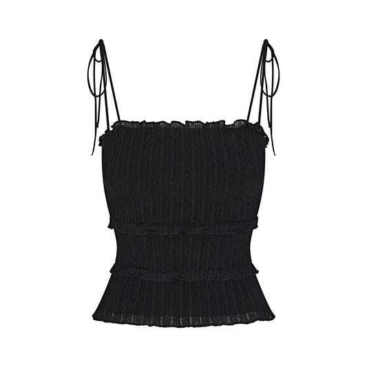 SHEER KNIT RUFFLE CAMI