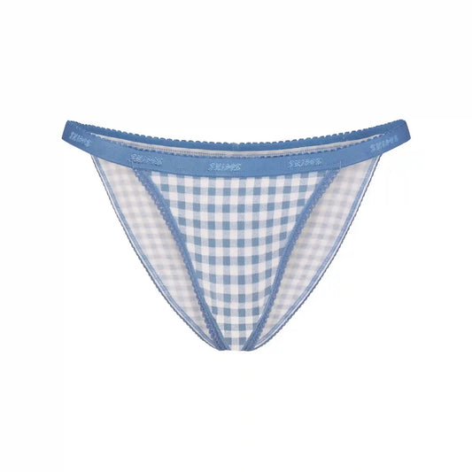 LIGHTWEIGHT COTTON LOGO PICOT STRING BIKINI