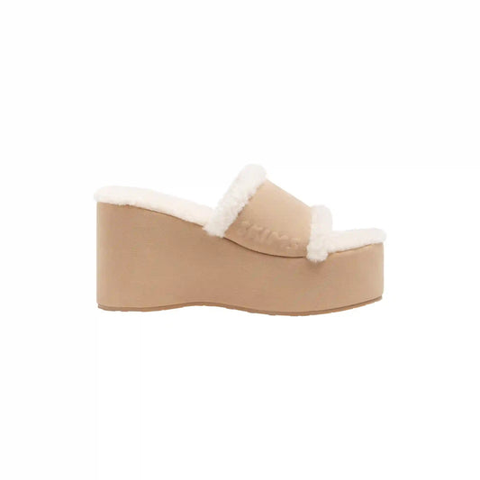 FAUX SHEARLING PLATFORM SLIDE