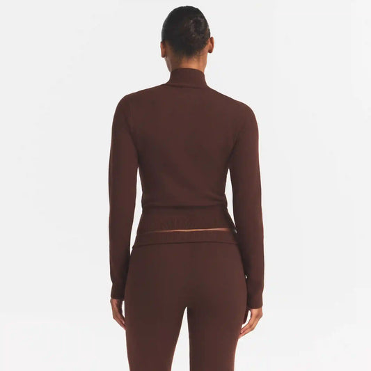 SWEATER KNIT LOGO ZIP UP MOCK NECK SWEATER